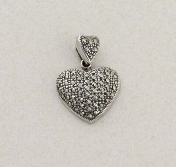 Unbranded Jewelry - Pendant Only Sterling Silver Marcasite Heart Pendant 1" x 3/4"